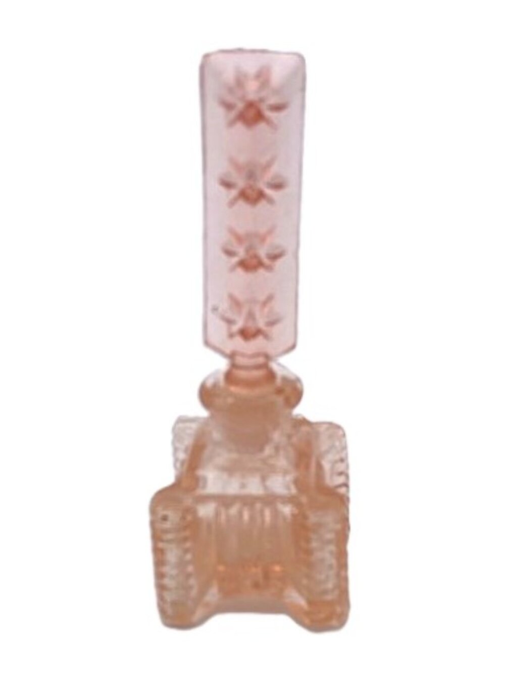 Vintage Art Deco  1930s Czech perfume bottle, pink molded glass, starburst pink